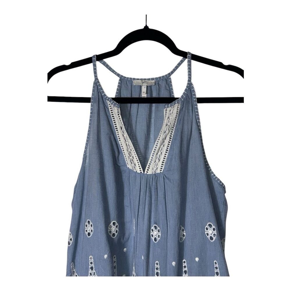 2031. Joie Women's XS Blue Embroidered Eyelet Racerback Tank Top - Picture 3 of 7